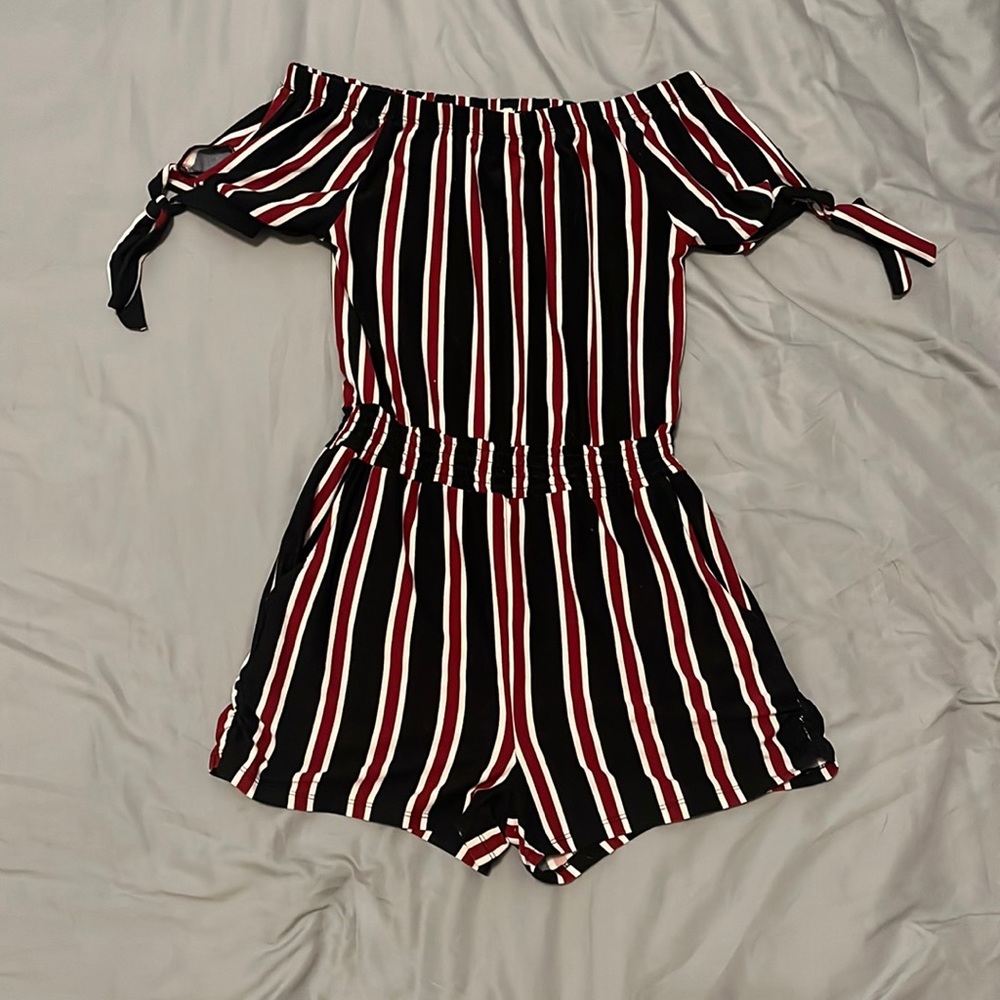 Striped off the shoulder romper